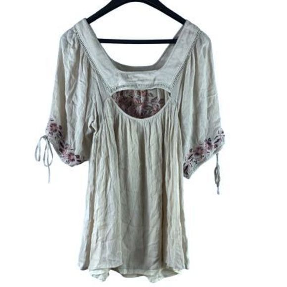 En Crème Women’s Sz Medium White Rayon Floral Boho Square Neck Mini Dress - Picture 3 of 12